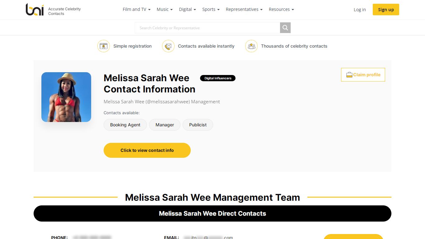 Melissa Sarah Wee - Agent, Manager, Publicist Contact Info